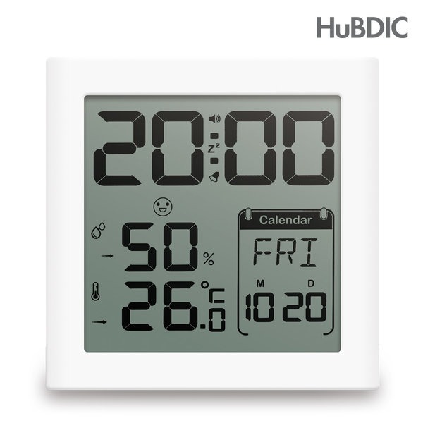 우주헬스케어 - 휴비딕 디지털 시계 온습도계 HT-5 화이트 욕실 주방 쾌적도표시