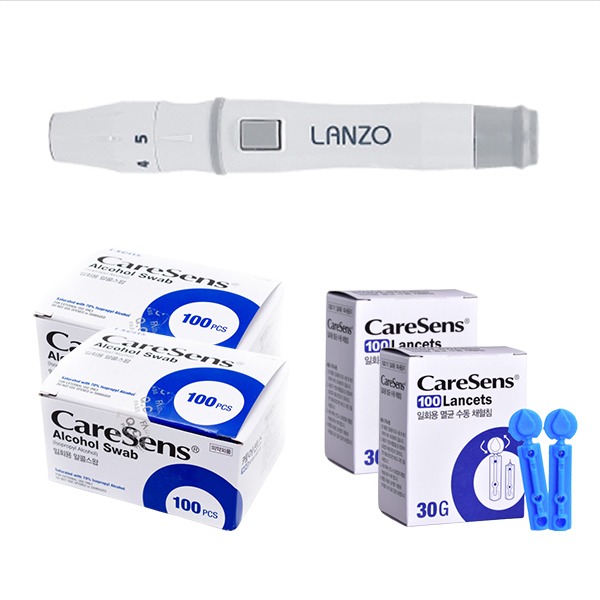 우주헬스케어 - LANZO 채혈기 란조 사혈기 +  란셋 30G 200개 +  알콜솜 200매